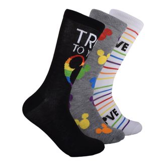 Mickey Mouse Womens Crew Socks, Pride Multi (3 Pack), One Size (Pack of 3)