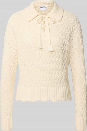 Jake*s Casual Strickpullover mit Umlegekragen in Beige, Gr&ouml;&szlig;e XXL