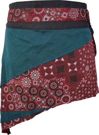 Gheri Floral Butterfly Short Popper Wrap Around Pocket Cotton Skirt Red Floral