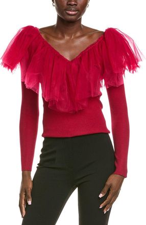 endless rose Mixed Media Mesh Pleated Ruffle Top
