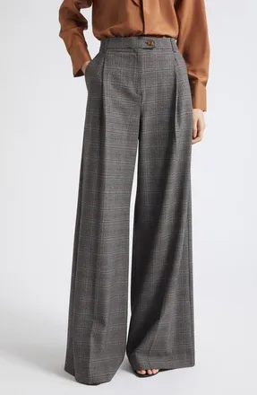 Marella High Waist Wide Leg Pants in Grey Check at Nordstrom, Size 12