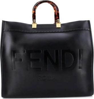 Fendi Sunshine Shopper Leather Large tote bag - Zwart