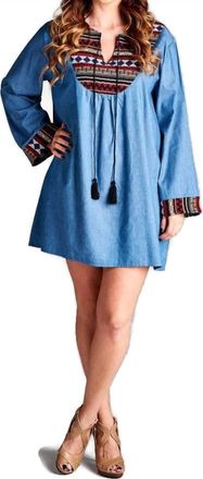 Velzera Tassel Embroidered Denim Mini Dress In Blue