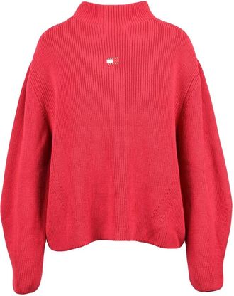 Tommy Jeans Ribbed Sweater - Dames - Coltruien - Rood - S - Katoen - Truien & Vesten