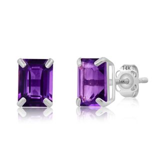 MAX + STONE 14k Yellow or White Gold Solitaire 7x5mm Gemstone Stud Earrings