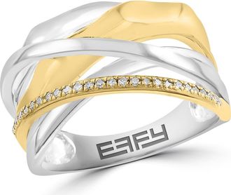 Effy Two-Tone Diamond Crisscross Ring - 0.11ct. in Silver Multi at Nordstrom Rack, Size 7