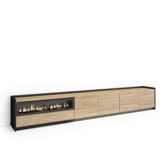 Skraut Home Skraut Home - Mueble Tv, Televisi&oacute;n, Muebles De Sal&oacute;n, Almacenaje, 310x37x50cm, Para Tv Hasta 80, Chimenea El&eacute;ctrica, Led, Estilo Moderno, Roble Y Neg