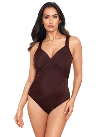 Miraclesuit Womens Swimwear Revele Tummy Control Underwire Bra One Piece Swimsuit, Sumatra Brown, 14