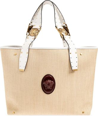 Versace Rivi&egrave;re Grote Tas - Dames - Shoppers - Beige - ONE Size - Leer - Tassen