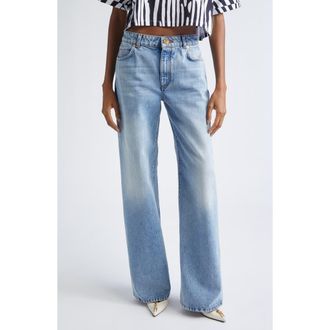 Balmain Straight Leg Jeans in 6Aw Blue at Nordstrom, Size 12 Us
