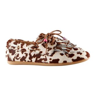 DWRS Dwrs, Schoenen, Dames, Veelkleurig, 38 EU, Leer, Latty Fringes Cow Hair On