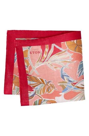 Eton Tropical Print Linen Pocket Square in Medium Red at Nordstrom