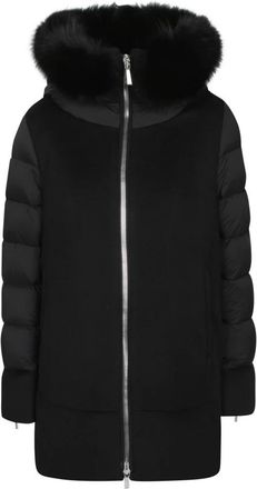 Moorer Jas met capuchon met bontvoering - Dames - Jassen - Zwart - S - Wol - Jassen