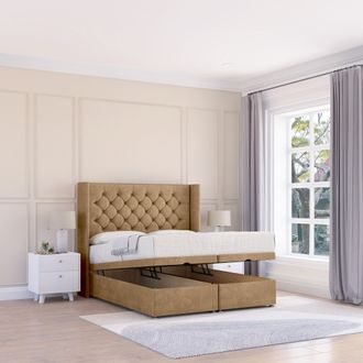 Sloomy Dior Dumfries Fabric Ottoman Bed End Opening With Sprung Memory Mattress & 54 Inch Floorstanding Headboard With Wings | Size: Double