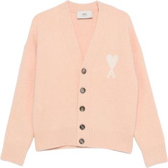 Ami Pink Knitted Logo Cardigan