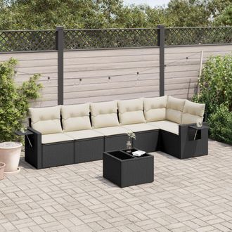 vidaXL Set De Comedor De Jard&iacute;n 7 Pzas Y Cojines Rat&aacute;n Sint&eacute;tico Negro Vidaxl