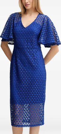 Joseph Ribkoff Abito midi in pizzo con scollo a V - Blu