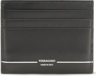Ferragamo Mens Leather Card Holder Black Calf Umbrellas Accessory