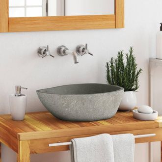 Berkfield Home Basin River Stone Oval (37-46)x(29-36) cm in Black
