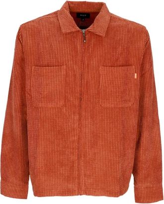 HUF Fluweel Lange Mouw Rits Shirt Roest - Heren - Zomerjassen - Oranje - S - Polyester - Jassen