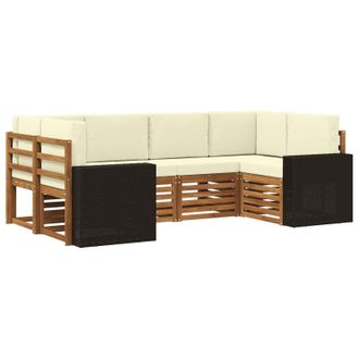 vidaXL Conjunto De Sof&aacute; Seccional 6 Pcs Natural Y Crema Poli&eacute;ster Vidaxl