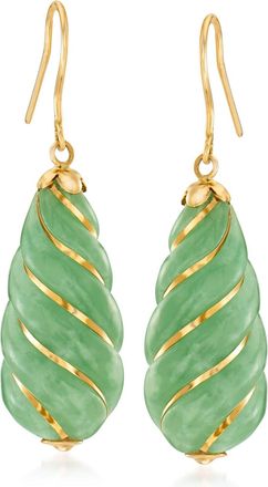 Ross-Simons Jade Drop Earrings in 14kt Yellow Gold