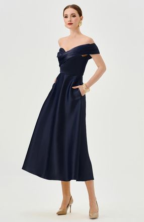 Bariano Wynter Off Shoulder Midi in Navy at Nordstrom, Size 10