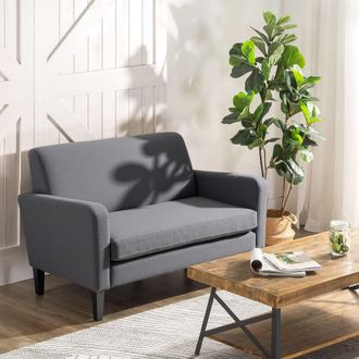 HOMCOM Linen Modern-Curved 2-Seat Sofa Loveseat with Thick Cushion Wood Legs in Grey
