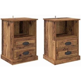 vidaXL Armario de Noche con cajón 2 pcs Madera vieja 43 x 36 x 60 cm vidaXL