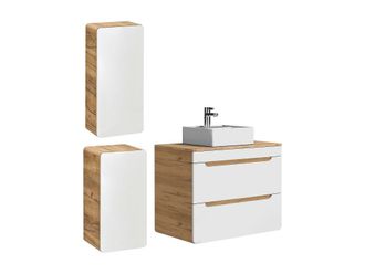 VENTE-UNIQUE.COM Conjunto de ba&ntilde;o madera color natural claro, blanco