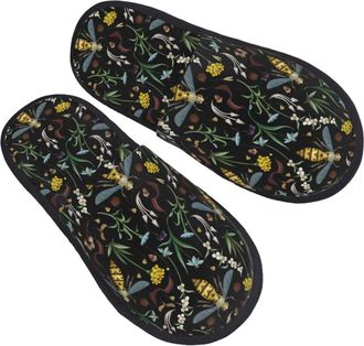 Generic Slipper Wasp And Flowers Portable Hotel Slippers Reusable Anti-Slide Slipper For Women Hotel Spa L