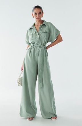 BWLDR Ara Linen Jumpsuit in Sage Green at Nordstrom, Size 14