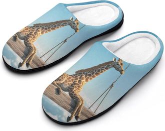 Generic Giraffe Swinging Mens House Slippers Memory Foam Washable Cotton Slip on Home Shoes