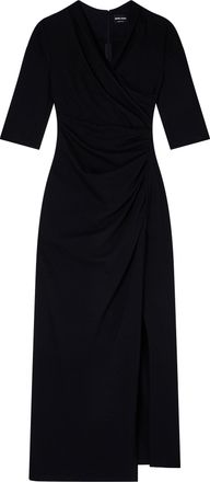 Giorgio Armani Fitted Black Midi Wrap Draped Dress