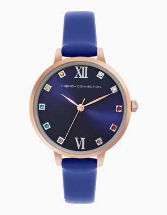 French Connection Womens Connection Rose Case Round Shape Blue Strap Quartz Watch - Size: ONE size