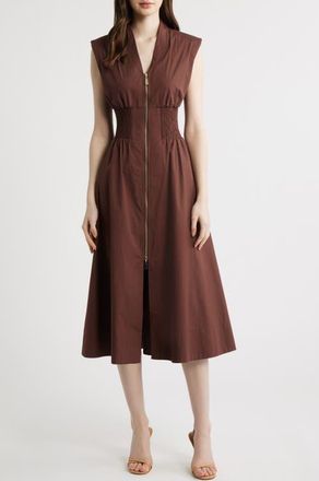Vince Camuto Sleeveless Cotton Midi Dress in Brown at Nordstrom, Size 14