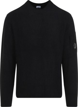C.P. Company Zwart Crew Neck Gebreide kleding - Heren - Ronde hals truien - Zwart - M - Wol - Truien & Vesten