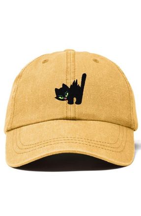 Dalix Blink Black Cat Dad Cap in Washed Gold at Nordstrom