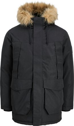 Jack & Jones Plus Size Parka JJCAMP FAUX FUR PARKA PLS, Herren, Gr. 4XL, schwarz, Web, Obermaterial: 100% Polyester, JACK & JONES PLUSSIZE, unifarben, regular fit normal, Ja