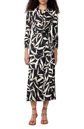 Diane Von F&uuml;rstenberg Sana Two Leaf Print Wrap Shirtdress in Bay Leaf Black at Nordstrom, Size Xx-Small
