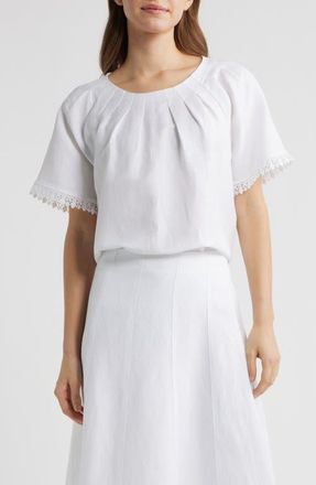 Anne Klein Pleat Short Sleeve Top in Crisp White at Nordstrom, Size X-Small P