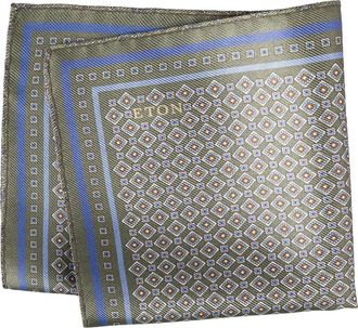 Eton Geometric & Paisley Reversible Silk Pocket Square in Medium Green at Nordstrom