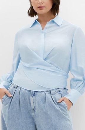 City Chic Elena Tie Waist Shirt in Sky Blue at Nordstrom, Size 18W