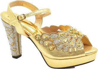 Generic Womens Peep Toe Thin Heels Shoes Matching Flower Evening Handbag Set Sparkly Rhinestone Big Crystal Decoration