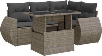 vidaXL Juego De Sof&aacute;s Jard&iacute;n Con Cojines 5 Pzas Rat&aacute;n Sint&eacute;tico Gris Vidaxl