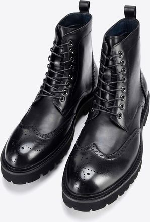 Wittchen Heren geperforeerde leren gevechtslaarzen zwart natuurlijk leer