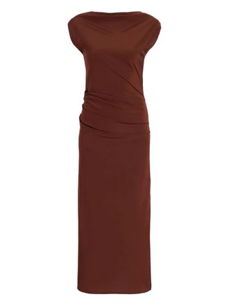 Proenza Schouler draped cowl-neck midi day dress - women - Triacetate/Polyester - 12 - Brown
