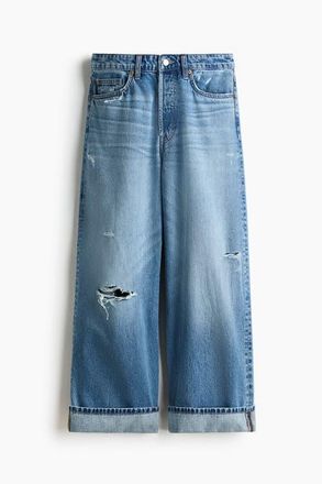 H&M Barrel Regular Waist Ankle Jeans in Denim Blue at Nordstrom, Size 12