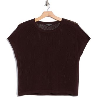 Adrianna Papell Open Stitch Short Sleeve Sweater in Chocolate at Nordstrom Rack, Size 1X