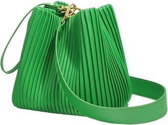 Generic Handbag Leather Large Capacity Commuter Bucket Bag Womens Single Shoulder Slant Crossbody(Grass green)